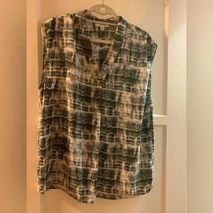 Green and cream blouse